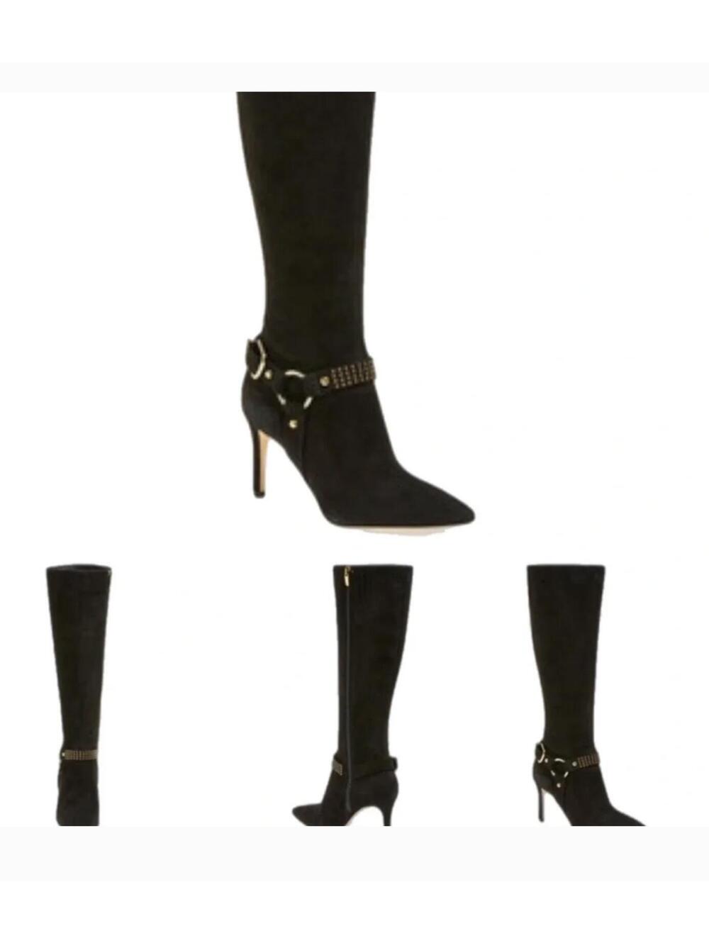 NWOT Y2K Via Spiga Black Suede Knee High stiletto Boots  sz9
